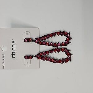 Chico's Garnet Red Asymmetric Cut Crystal Teardrop Dangling Earrings Feminine